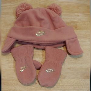 Nike Kids Soft Pink Hat and Mittens Set